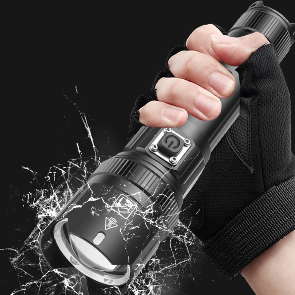 PeakStar PS-1668 Yüksek Güçlü XHP50 LED USB Zoomlu Su Geçirmez Şarjlı El Feneri