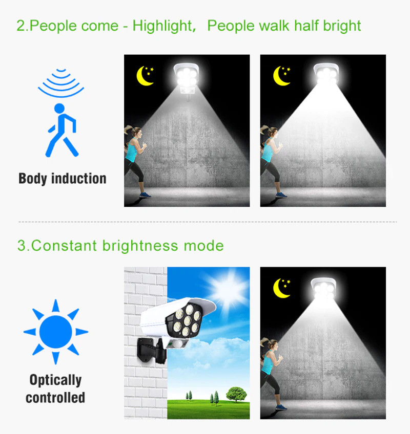 Pocketman KL-2178B 77 LED Kamera Görünümlü Hareket Sensörlü Ayarlanabilir Su Geçirmez Solar Aydınlatma