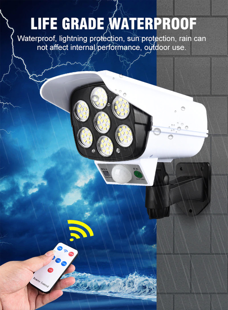 Pocketman KL-2178B 77 LED Kamera Görünümlü Hareket Sensörlü Ayarlanabilir Su Geçirmez Solar Aydınlatma
