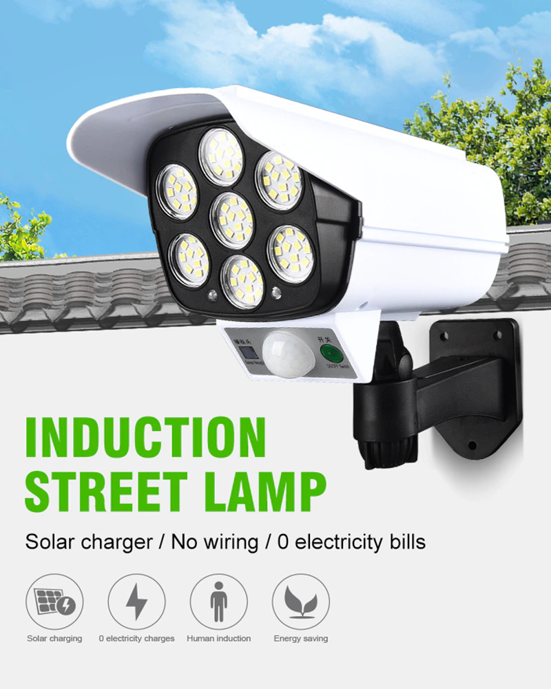 Pocketman KL-2178B 77 LED Kamera Görünümlü Hareket Sensörlü Ayarlanabilir Su Geçirmez Solar Aydınlatma
