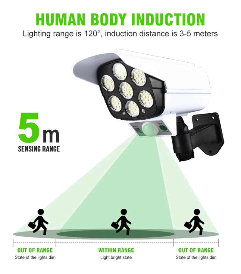 Pocketman KL-2178B 77 LED Kamera Görünümlü Hareket Sensörlü Ayarlanabilir Su Geçirmez Solar Aydınlatma