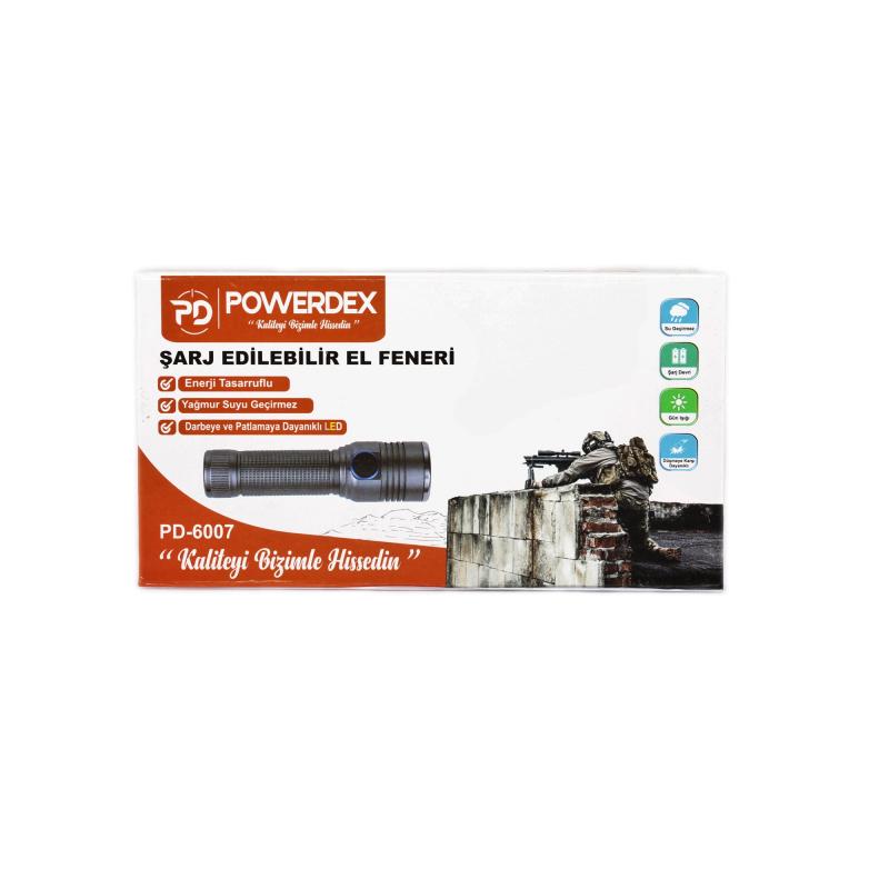 Powerdex PD-6007 Darbeye Dayanıklı Şarjlı Waterproof Fener