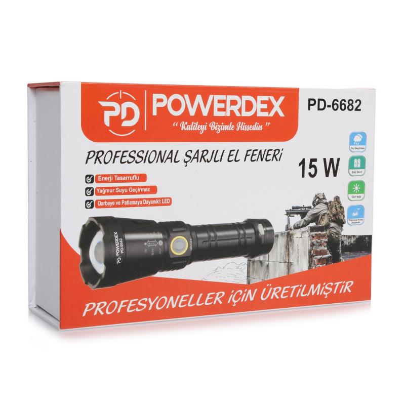 Powerdex PD-6682 15Watt Süper LED Profesyonel Şarjlı El Feneri