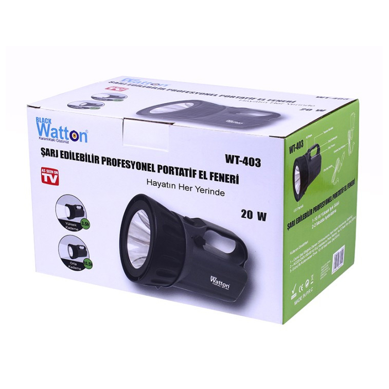 Watton WT-403 Profesyonel Portatif Şarj Edilebilir Spot El Feneri