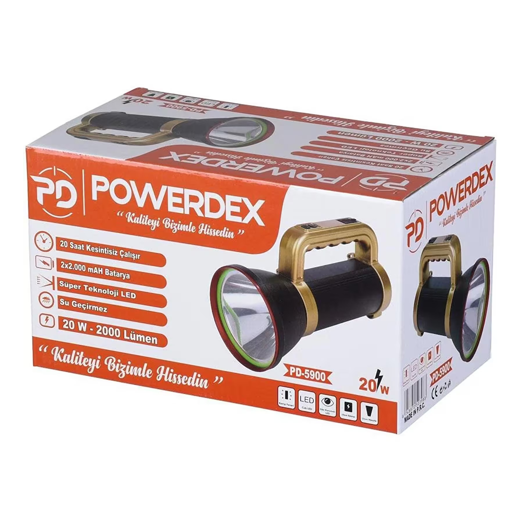 Powerdex PD-5900 20W 2000 Lümen Su Geçirmez El Feneri