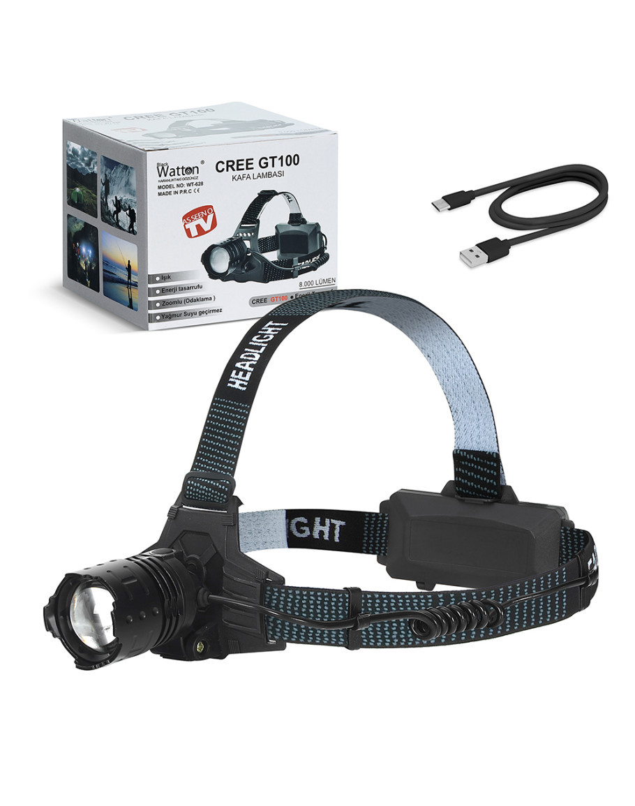WATTON WT-628 GT100 Led Şarjlı Kafa Feneri 8000 Lümen