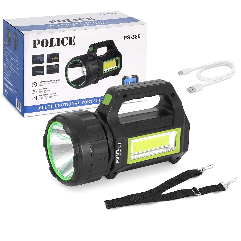 Police PS-385 Şarjlı Spot Fener 30W COB LED Solar Powerbank Özellikli
