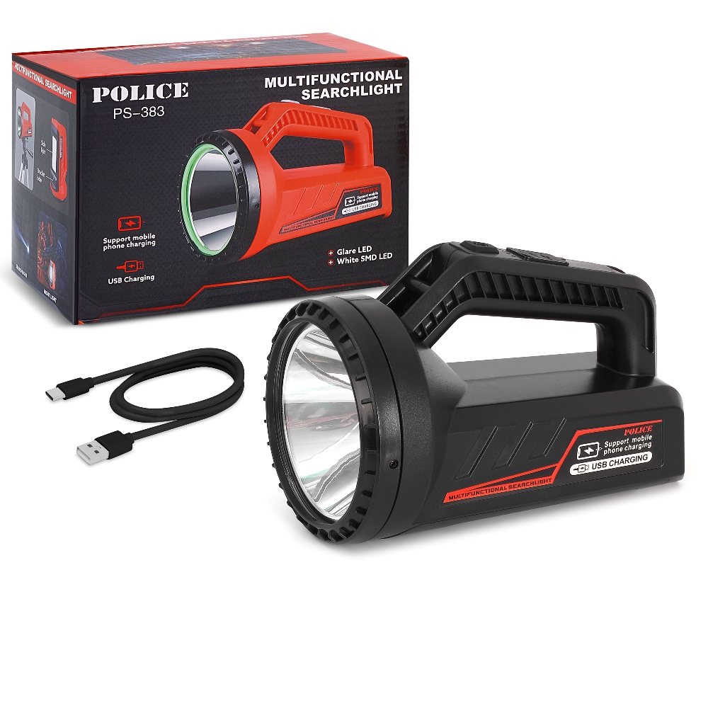 Police PS-383 Şarjlı Spot Fener Kırmızı İkaz Işıklı 19 cm
