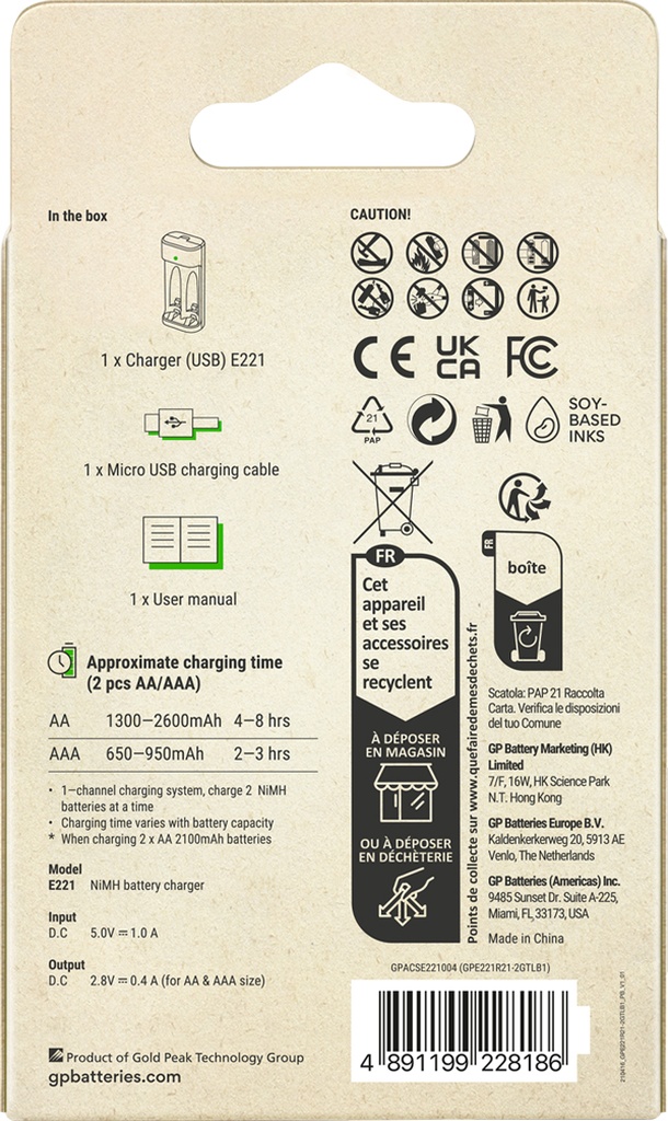 Gp E221 Usb Pilsiz Şarj Cihazı Aa-aaa İçin