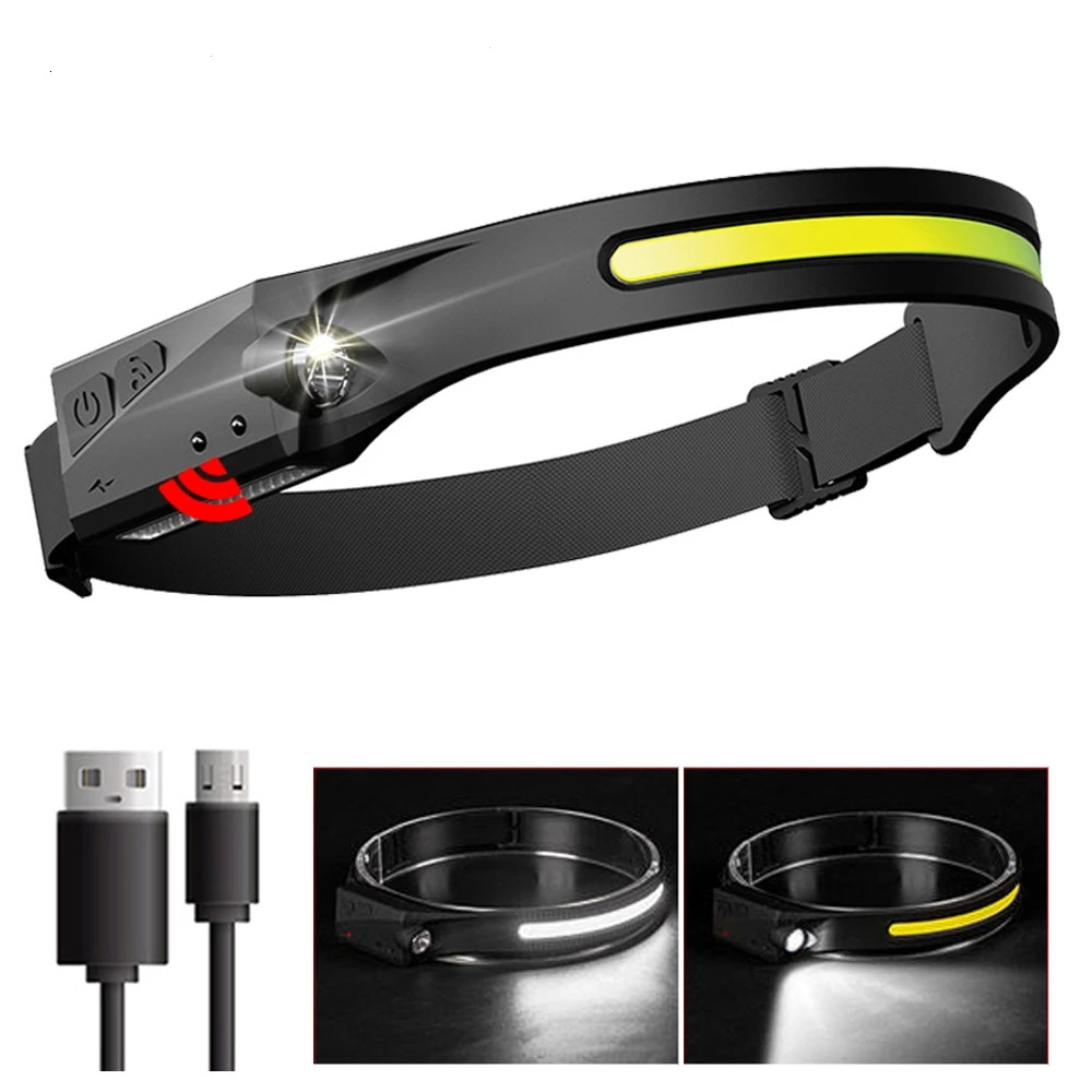 PeakStar PS001 5 Aydınlatma Modlu COB LED Sensörlü USB Şarj  Edilebilir Dahili Pilli Kafa Feneri
