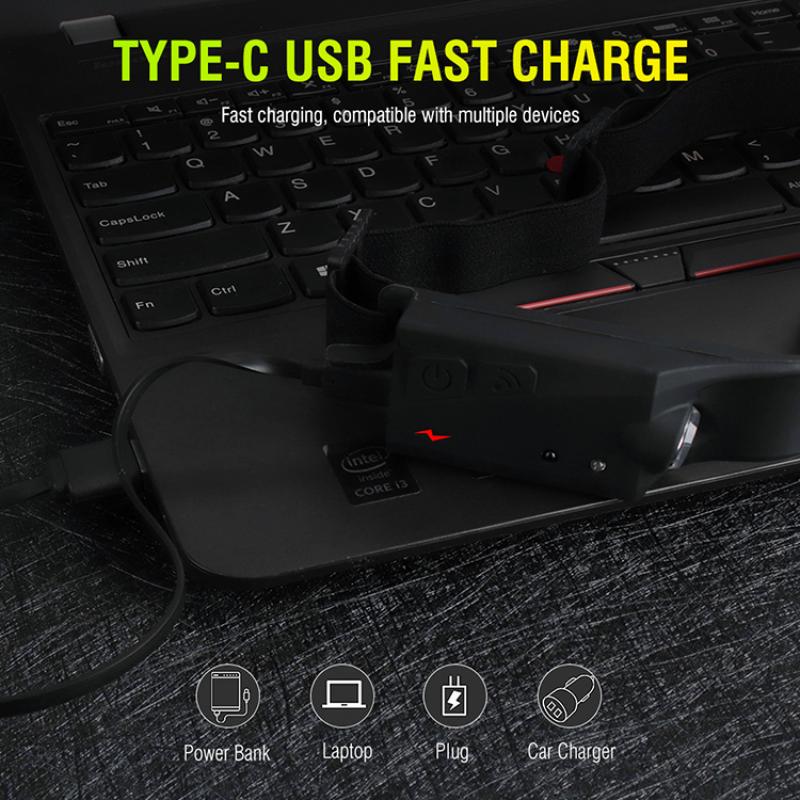 PeakStar PS001 5 Aydınlatma Modlu COB LED Sensörlü USB Şarj  Edilebilir Dahili Pilli Kafa Feneri