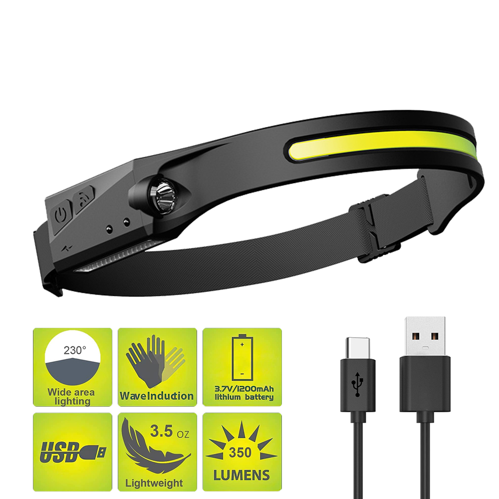 PeakStar PS001 5 Aydınlatma Modlu COB LED Sensörlü USB Şarj  Edilebilir Dahili Pilli Kafa Feneri