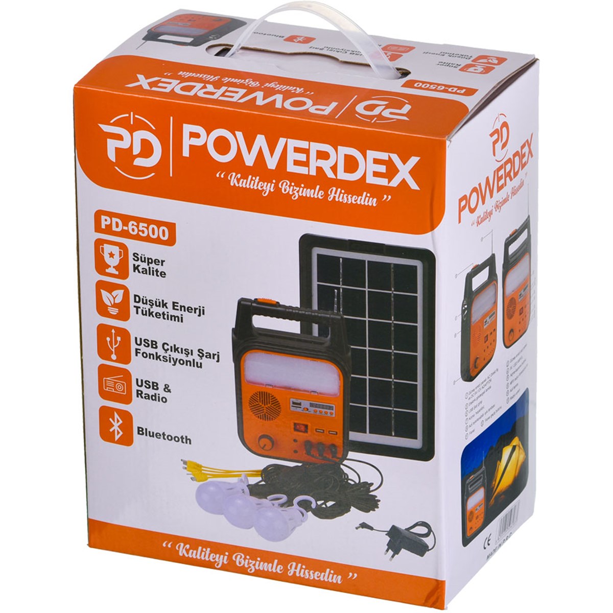 Powerdex PD-6500 FM USB Bluetooth’lu Güneş Enerji Solar Aydınlatma Sistemi