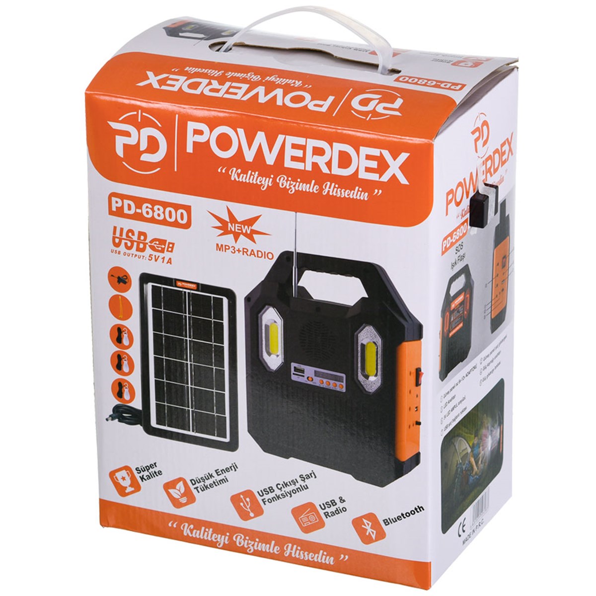 Powerdex PD-6800 FM USB Bluetooth’lu Güneş Enerji Solar Aydınlatma Sistemi
