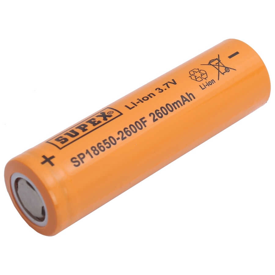 Supex SP18650-2600F 3.7V 18650 Model 2600mAh 10A Deşarj Akımı Li-İon Düz Kafa Pil