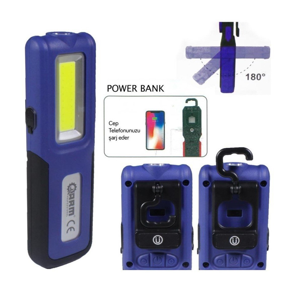 Arm ESEN109 Şarjlı LED Fener Mıknatıslı Lamba Powerbank 420 Lumen
