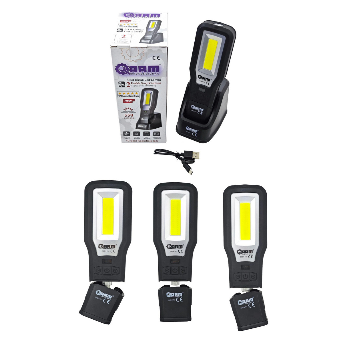 Arm ESEN170 550 Lümen Ultraviyoleli Özellikli Miknatıslı Şarjlı Tamirci Feneri