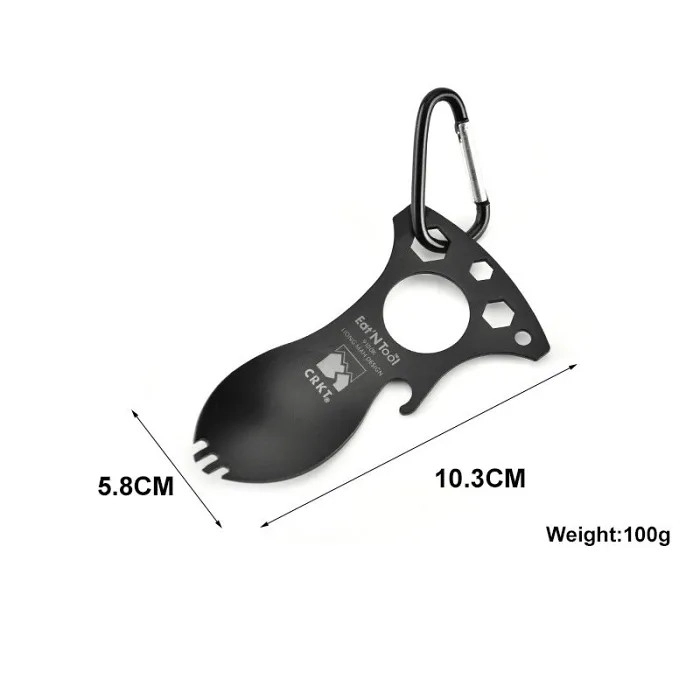 CRKT 9100K Eat’N Tool Karabina Çok Fonksiyonlu Karabina Tornavida Lokma Açacak Çatal Kaşık