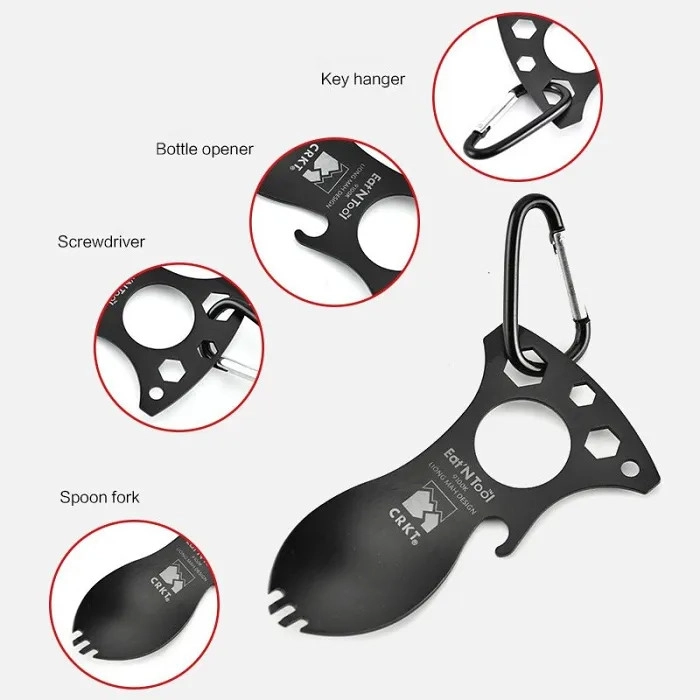 CRKT 9100K Eat’N Tool Karabina Çok Fonksiyonlu Karabina Tornavida Lokma Açacak Çatal Kaşık