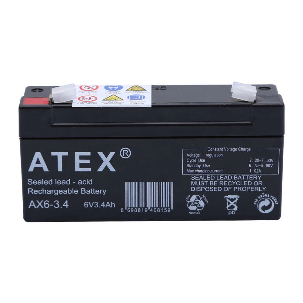 Atex AX6-3.4 6V 3.4Ah Yatay Akü