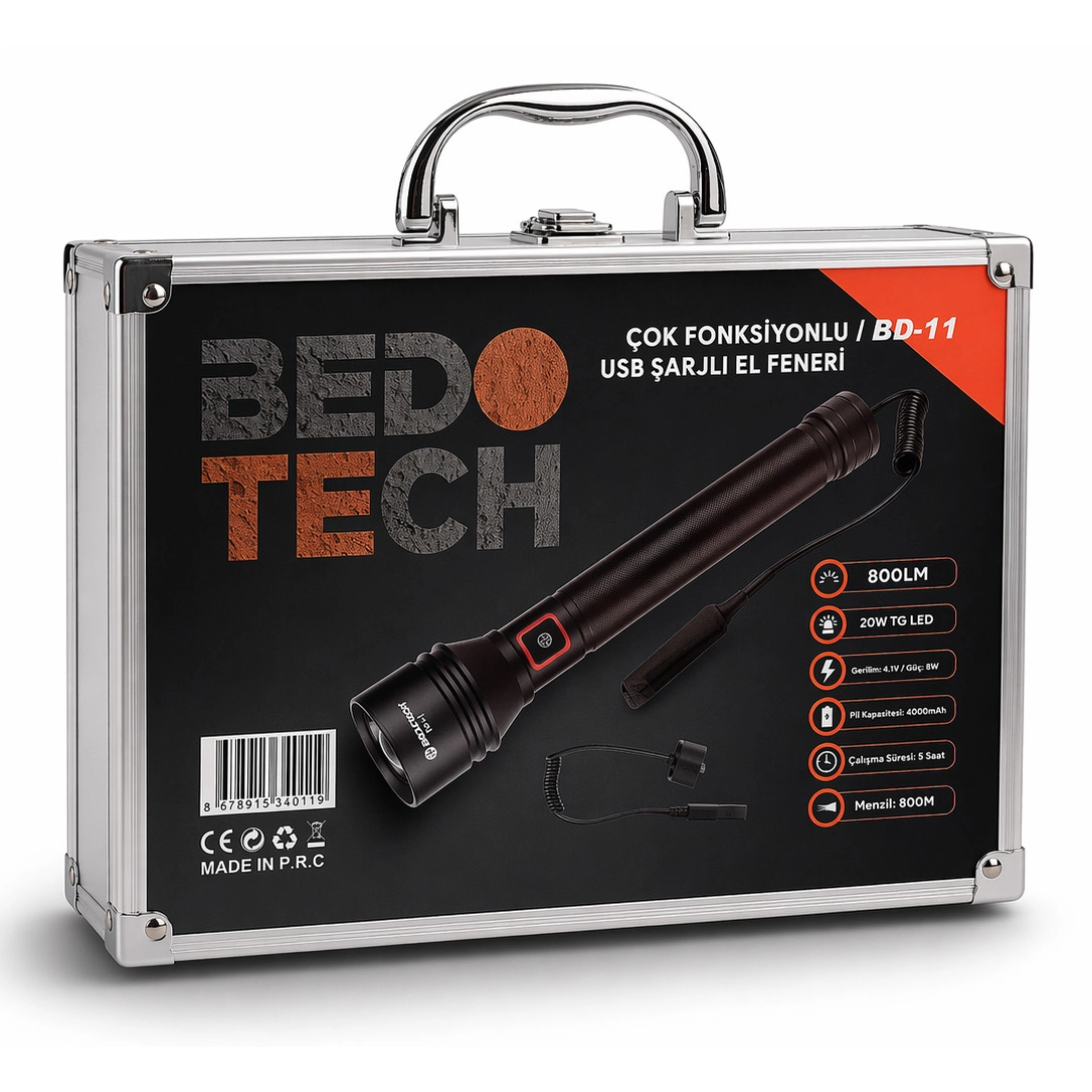 Bedotech BD-11 8W TG LED Alüminyum Alaşımlı Zoomlu Type-C Şarjlı Tüfek Feneri