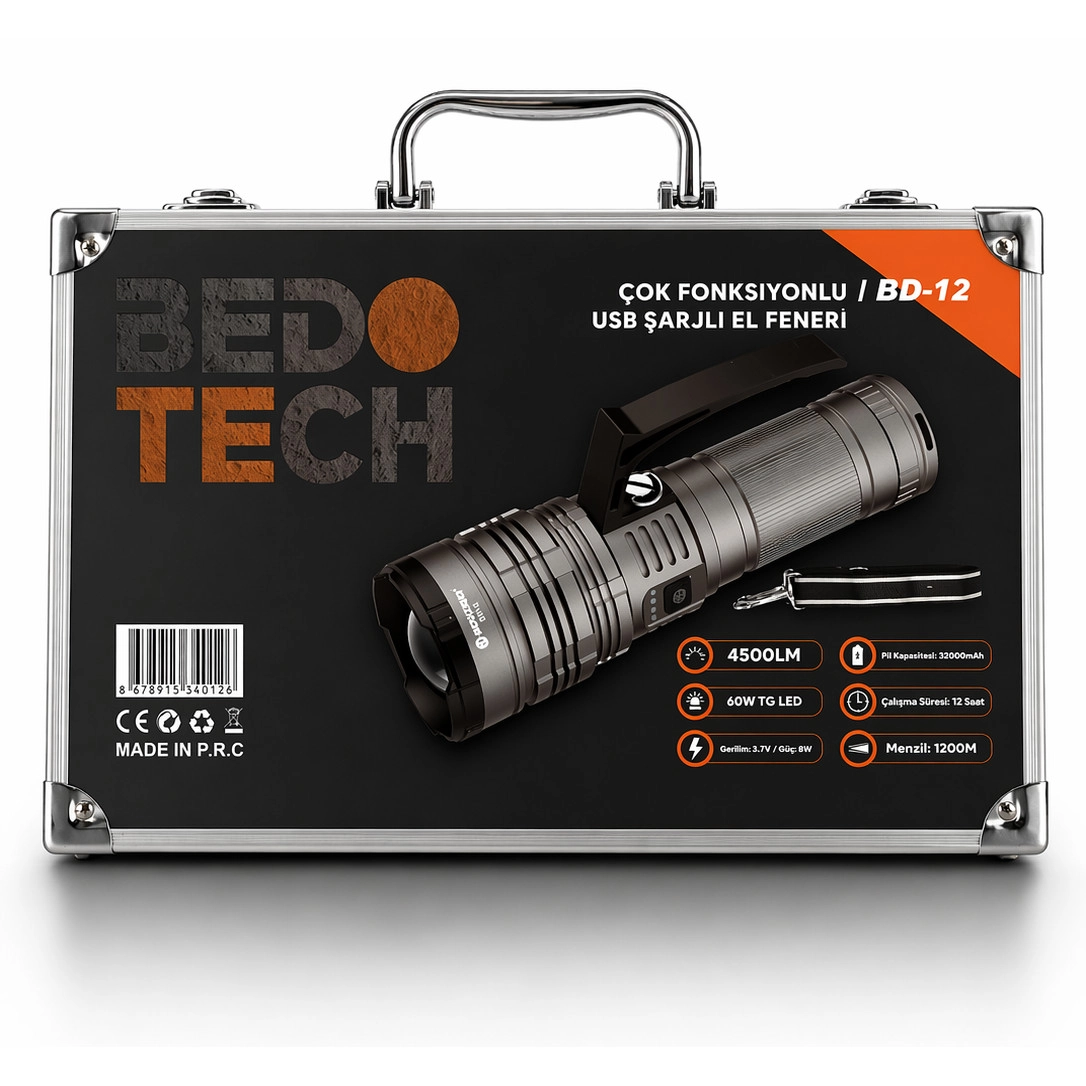 Bedotech BD-12 60W TG LED Alüminyum Alaşımlı Zoomlu Type-C Şarjlı El Feneri