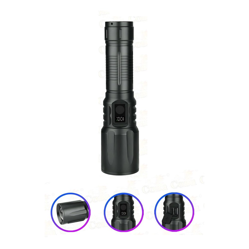 Bedotech BD-13 15W TG LED Alüminyum Alaşımlı Zoomlu Type-C Dijital Göstergeli Şarjlı El Feneri