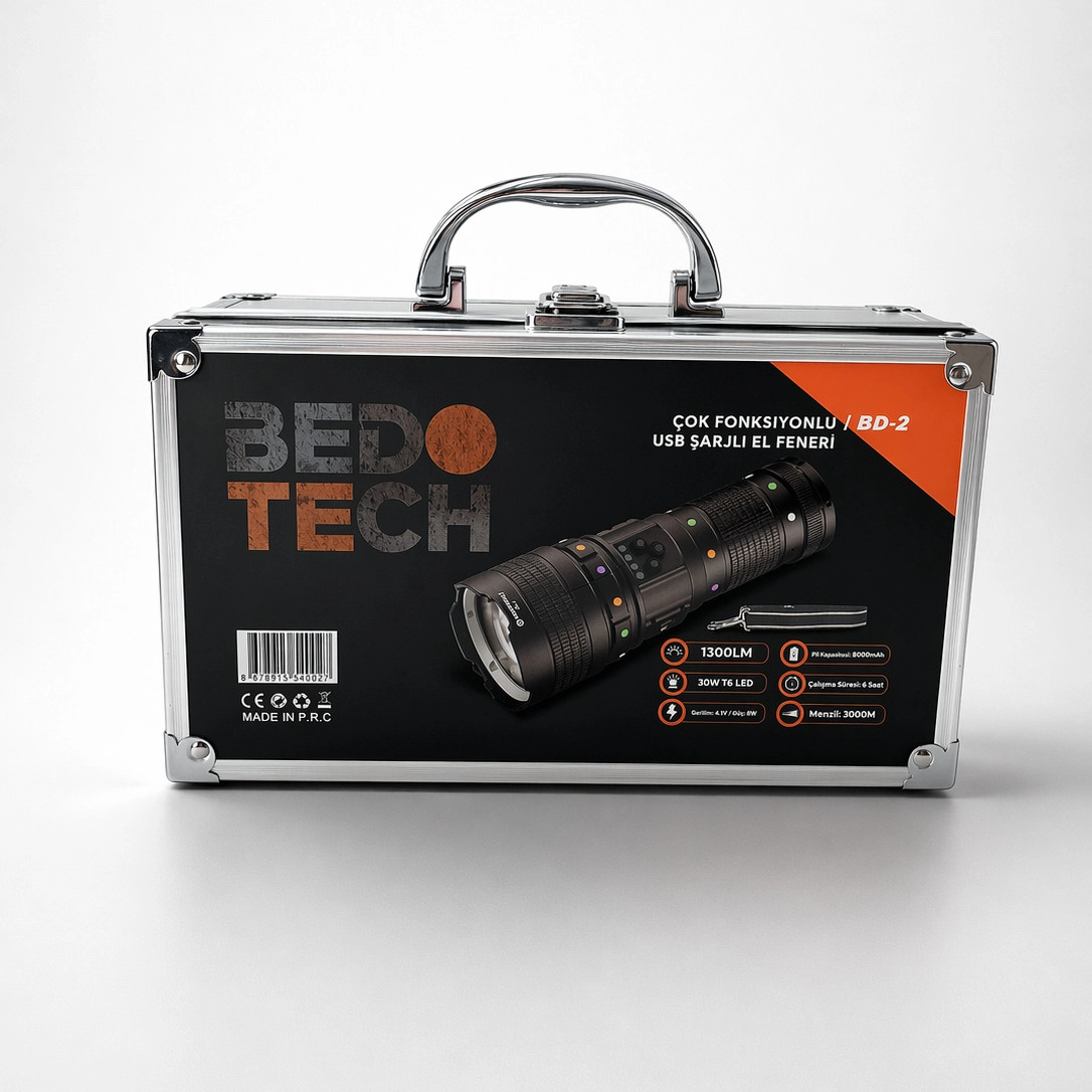 Bedotech BD-2 30W TG LED Alüminyum Alaşımlı Zoomlu Type-C Şarjlı El Feneri
