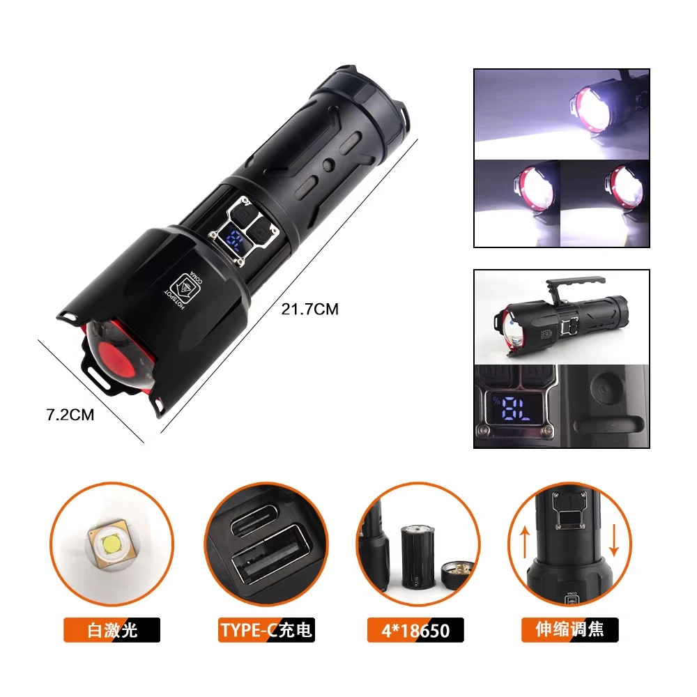 Bedotech BD-4 60W TG LED Alüminyum Alaşımlı Zoomlu Type-C Dijital Göstergeli Şarjlı El Feneri