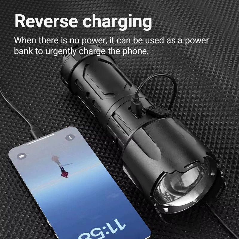 Bedotech BD-4 60W TG LED Alüminyum Alaşımlı Zoomlu Type-C Dijital Göstergeli Şarjlı El Feneri