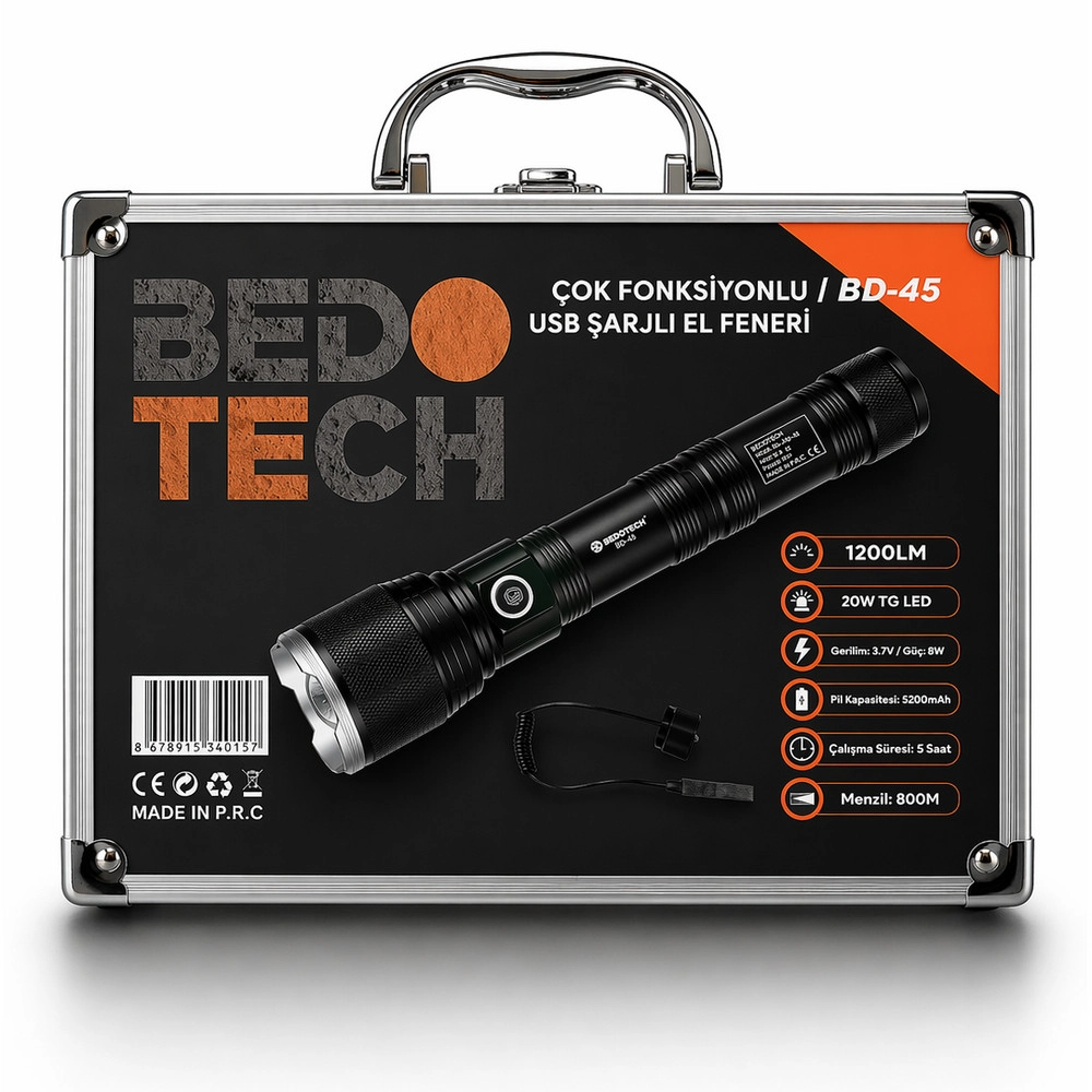 Bedotech BD-45 20W TG LED Alüminyum Alaşımlı Zoomlu Type-C Şarjlı Tüfek Feneri