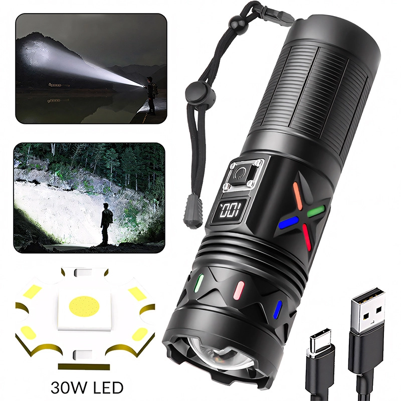 Bedotech BD-5 30W TG LED Alüminyum Alaşımlı Zoomlu Type-C Dijital Göstergeli Şarjlı El Feneri