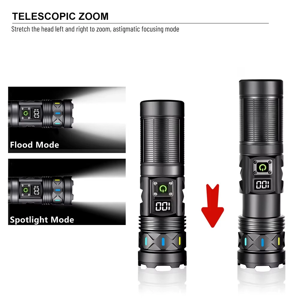 Bedotech BD-5 30W TG LED Alüminyum Alaşımlı Zoomlu Type-C Dijital Göstergeli Şarjlı El Feneri