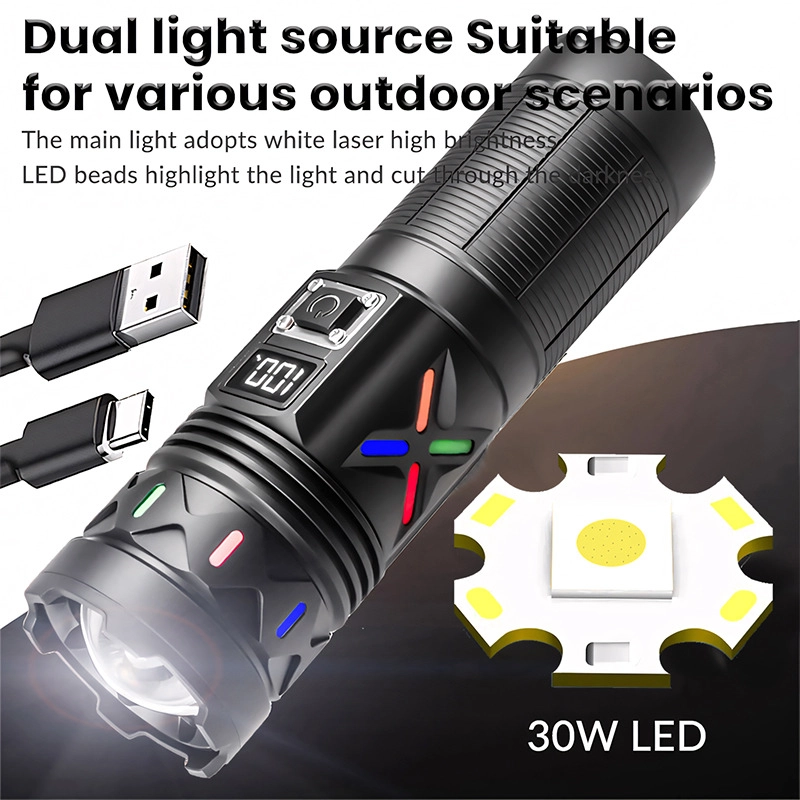 Bedotech BD-5 30W TG LED Alüminyum Alaşımlı Zoomlu Type-C Dijital Göstergeli Şarjlı El Feneri