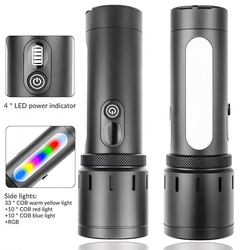 Bedotech BD-6 30W TG + RGB LED Alüminyum Alaşımlı Zoomlu Type-C Pil Göstergeli Şarjlı El Feneri