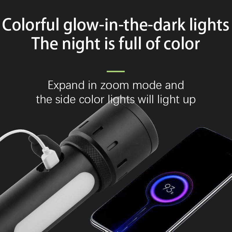 Bedotech BD-6 30W TG + RGB LED Alüminyum Alaşımlı Zoomlu Type-C Pil Göstergeli Şarjlı El Feneri