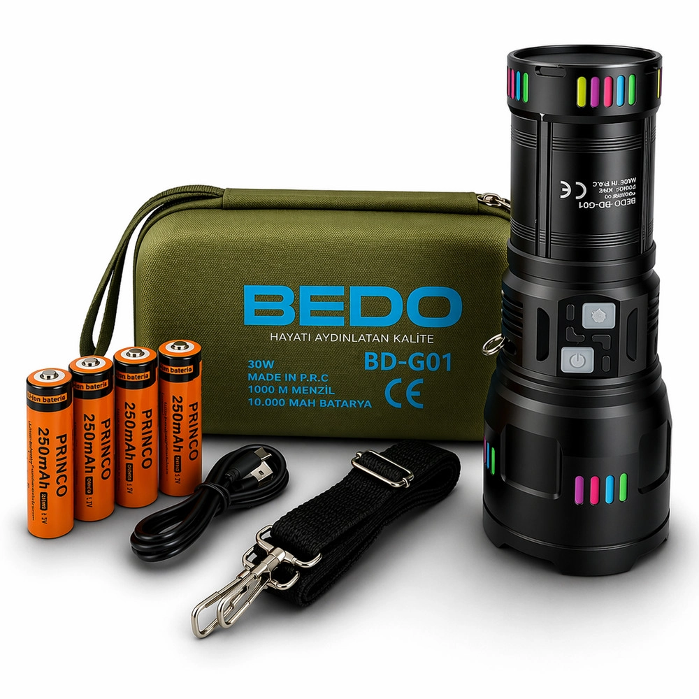 Bedotech BD-G01 30W TG LED Alüminyum Alaşımlı Zoomlu Type-C Şarjlı El Feneri