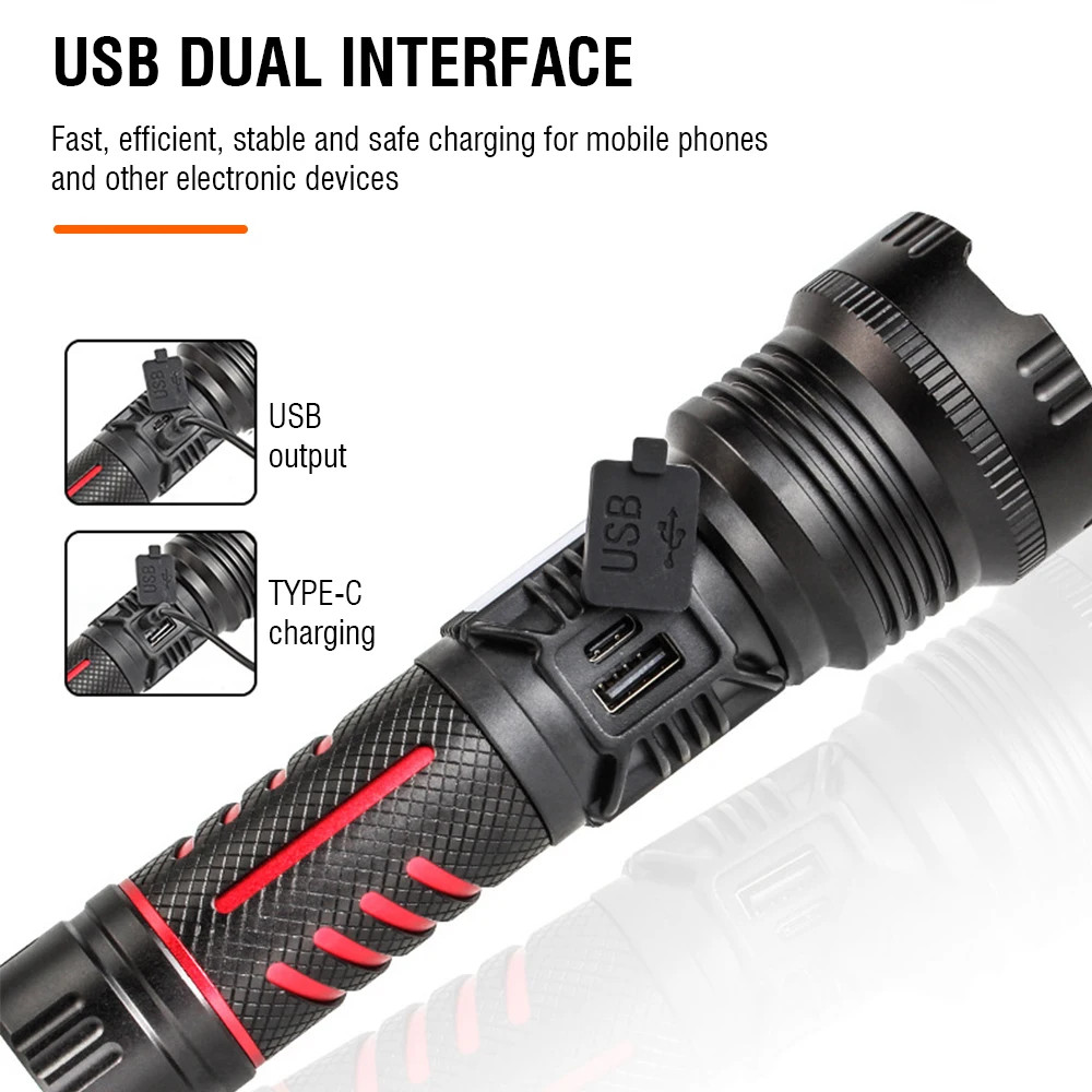 Boruit BR-6800 Zoomlu 30Watt COB Led 8 Fonksiyonlu Type-C Şarj Edilebilir El Feneri