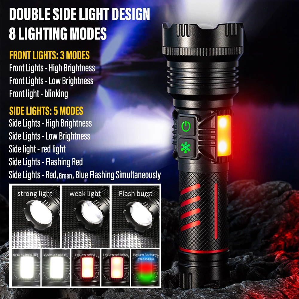 Boruit BR-6800 Zoomlu 30Watt COB Led 8 Fonksiyonlu Type-C Şarj Edilebilir El Feneri