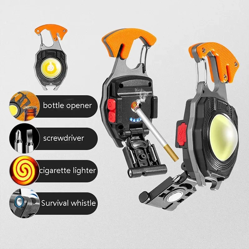 Wison WS-5050 Çok Fonksiyonlu Tornavida Düdük Şişe Açacağı Ateş Yakıcı Mıknatıslı Type-C Şarjlı Anahtarlık Fener