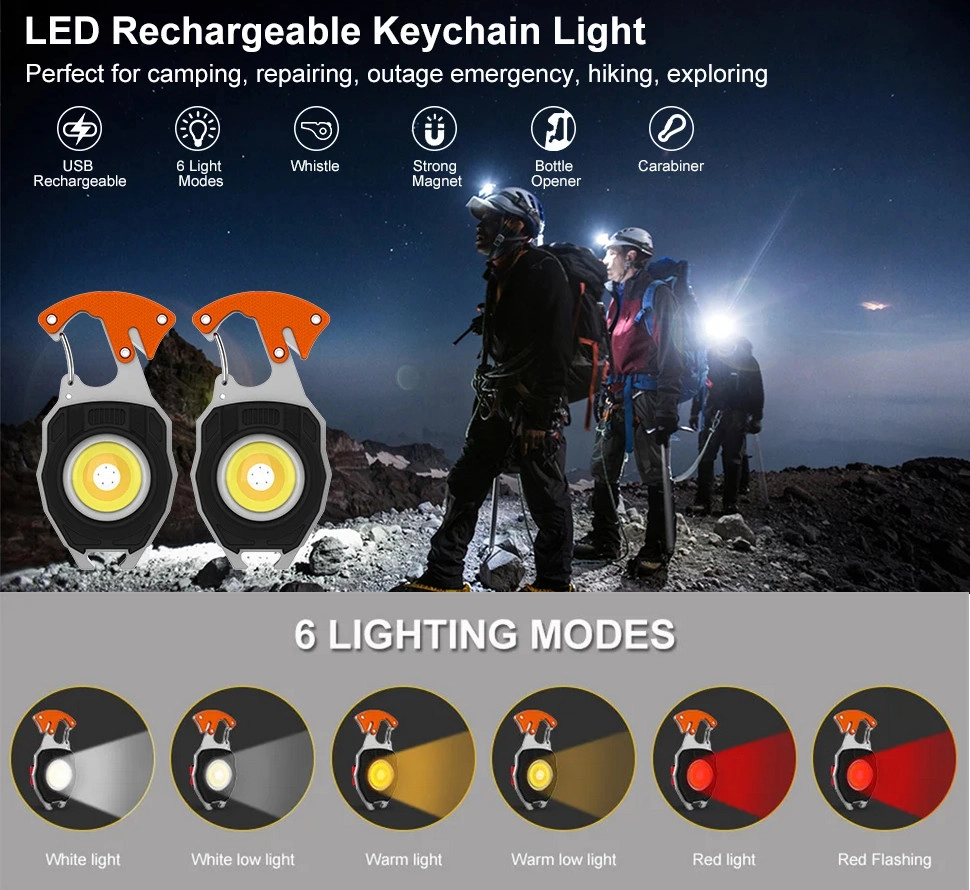 Wison WS-5050 Çok Fonksiyonlu Tornavida Düdük Şişe Açacağı Ateş Yakıcı Mıknatıslı Type-C Şarjlı Anahtarlık Fener