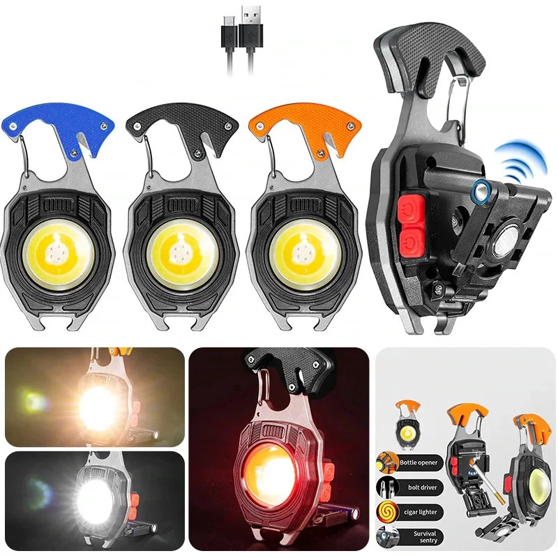 Wison WS-5050 Çok Fonksiyonlu Tornavida Düdük Şişe Açacağı Ateş Yakıcı Mıknatıslı Type-C Şarjlı Anahtarlık Fener