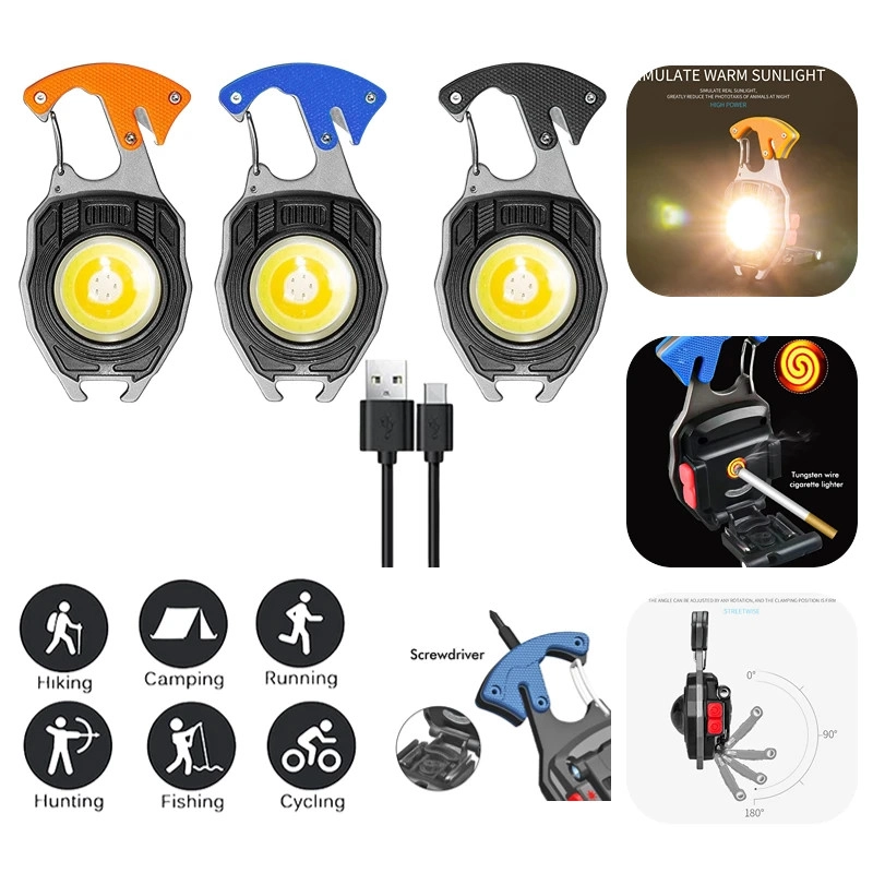 Wison WS-5050 Çok Fonksiyonlu Tornavida Düdük Şişe Açacağı Ateş Yakıcı Mıknatıslı Type-C Şarjlı Anahtarlık Fener