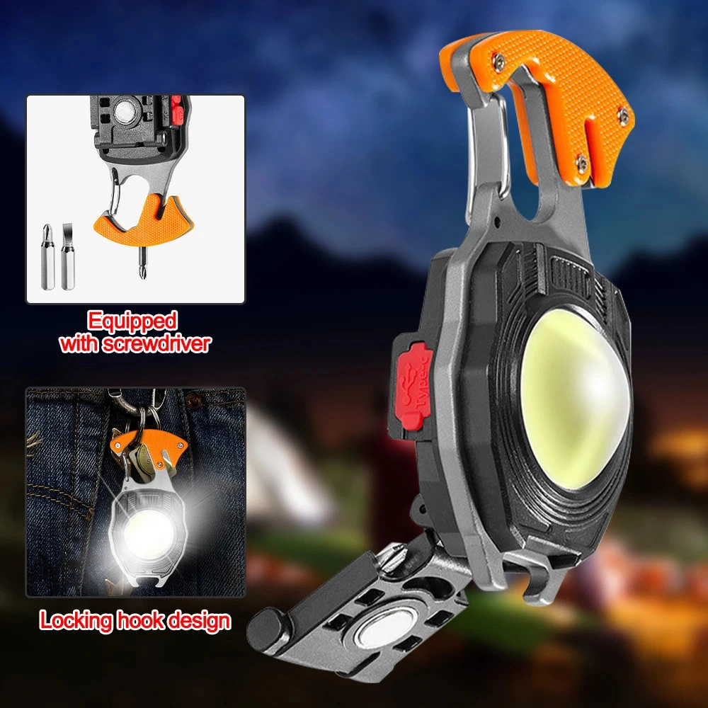 Wison WS-5050 Çok Fonksiyonlu Tornavida Düdük Şişe Açacağı Ateş Yakıcı Mıknatıslı Type-C Şarjlı Anahtarlık Fener