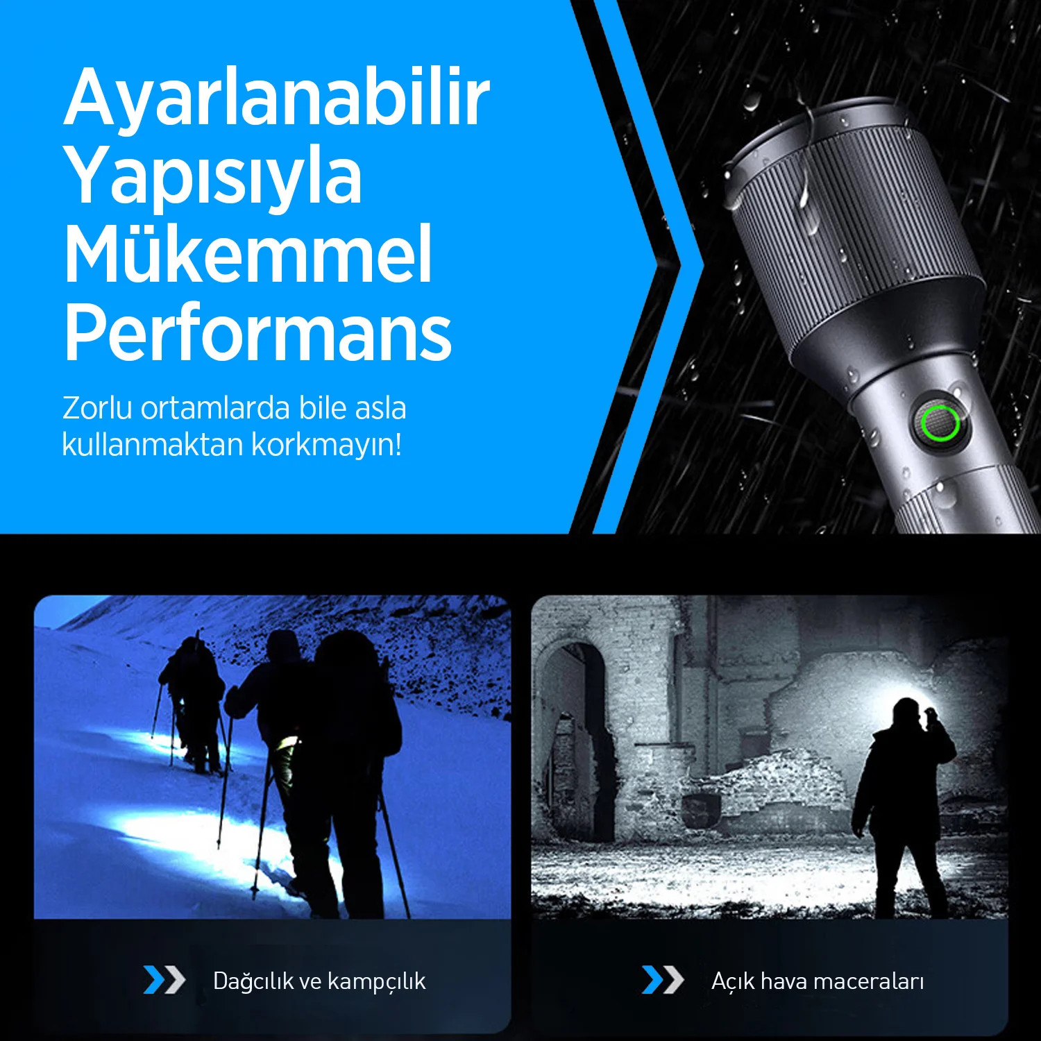Bix BX2142FL 24W LED Max. 1000 Lümen Parlaklık Uzak Aydınlatma Menzilli Zoom Özellikli Şarj Edilebilir Çok Modlu Kompakt El Feneri