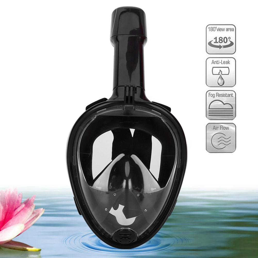 Easybreath Full Face Şnorkel Maske Su Altı Maskesi Anti-Sis Aksiyon Kamera Takılabilir Siyah L/XL