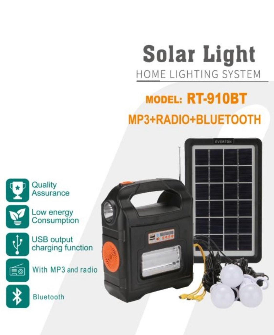 Everton RT-910BT Solar Panel Mp3 Radyo Işıldak Fener