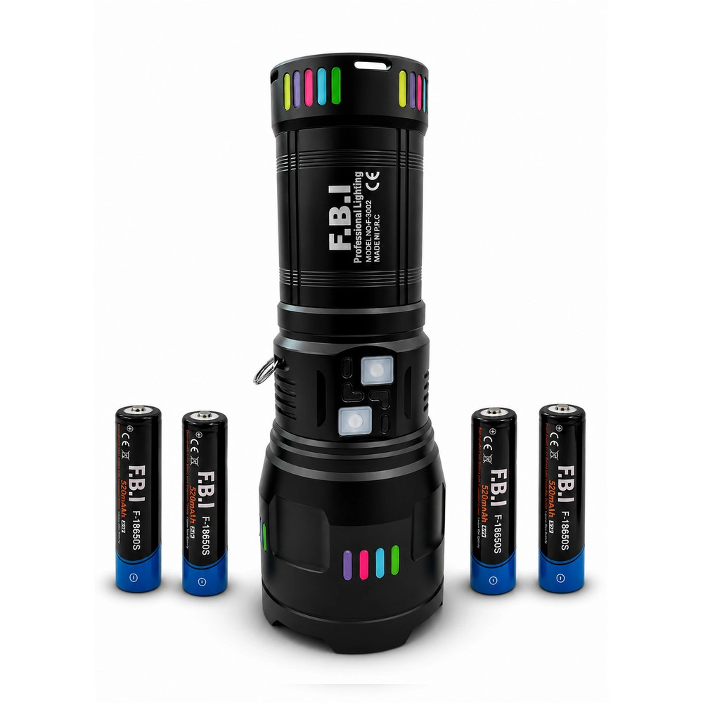 F.B.I Pro F-3002 Alüminyum TG LED El Feneri 1500m Menzilli Gece Şeritli & Type-C Şarjlı El Feneri