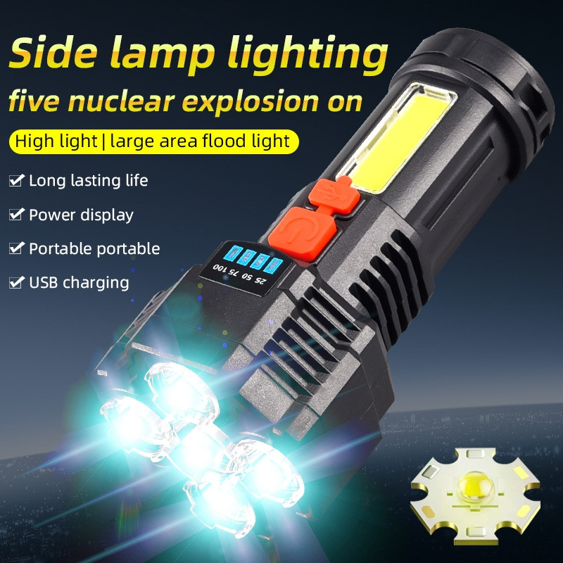 Fithome F-T25 Şarj Göstergeli 5 XPG+COB LED Ultra Güçlü Su Geçirmez USB Şarjlı El Feneri