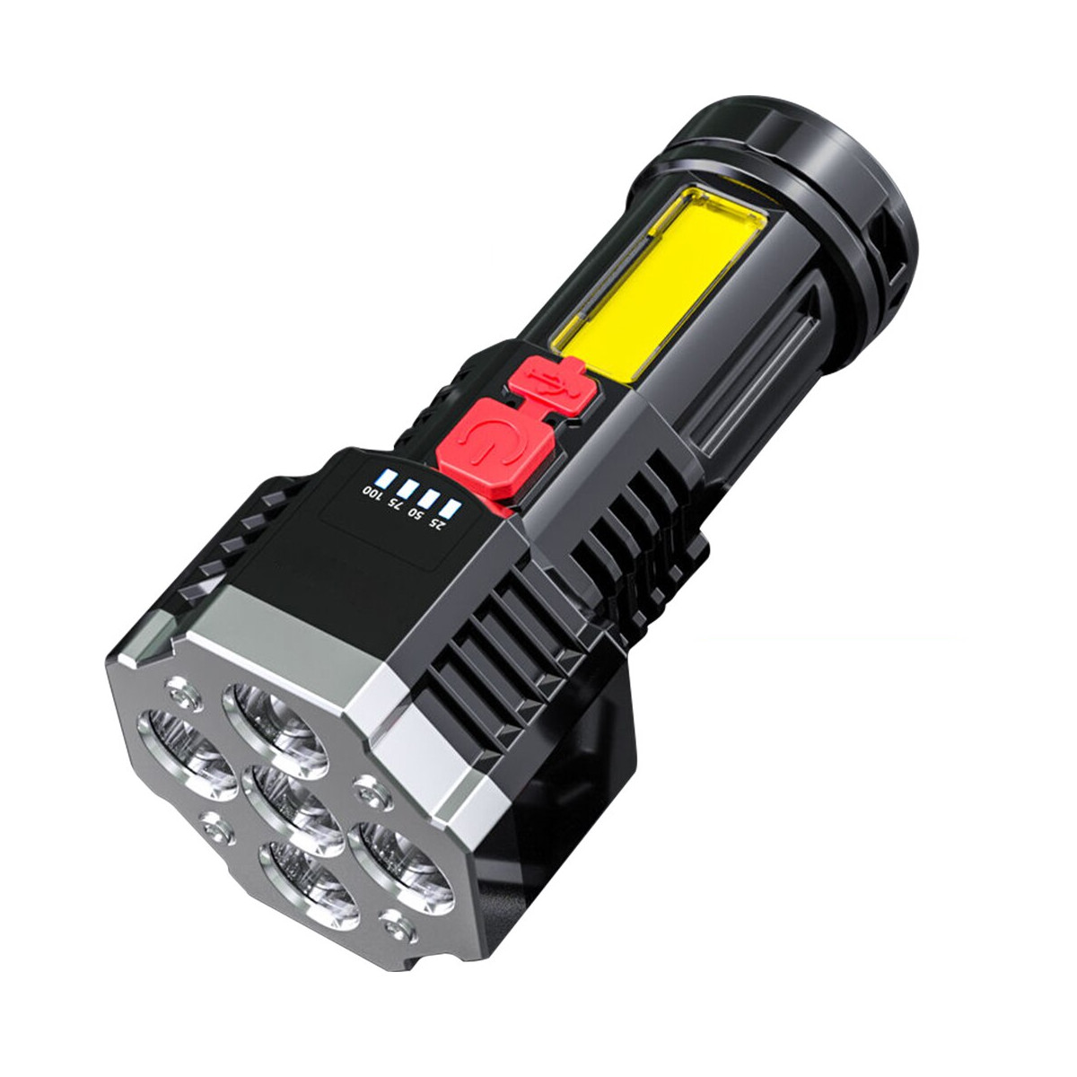 Fithome F-T25 Şarj Göstergeli 5 XPG+COB LED Ultra Güçlü Su Geçirmez USB Şarjlı El Feneri
